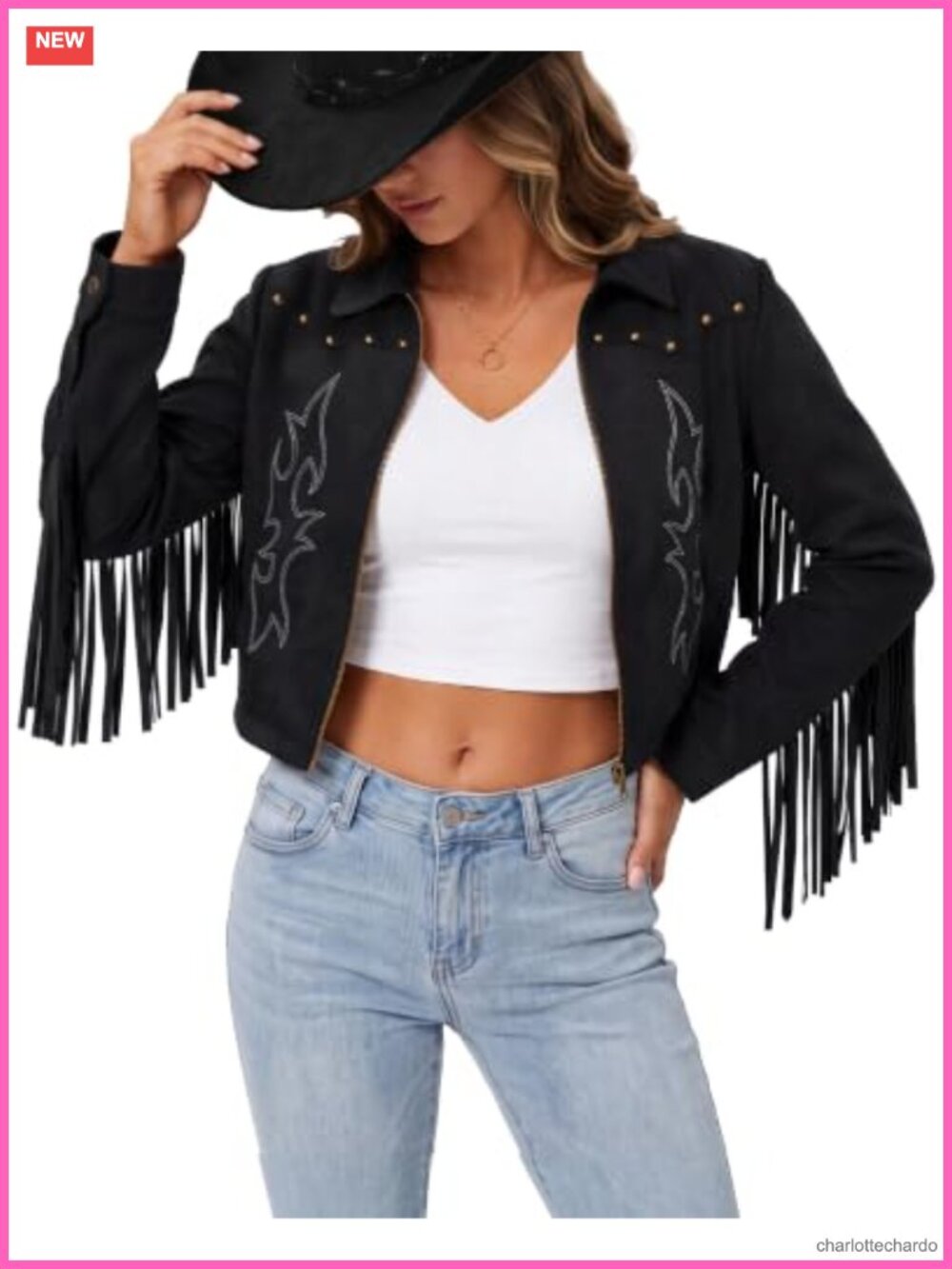 Faux Suede Fringe Jacket Womens Western Embroidered Zip Cropped Cowgirl